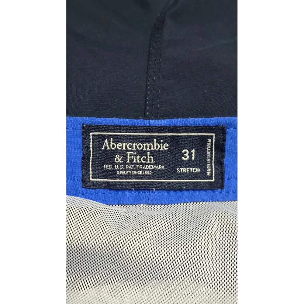 Abercrombie & Fitch Board Shorts Mens 31 Navy Blue Stretch Swim Trunks Logo